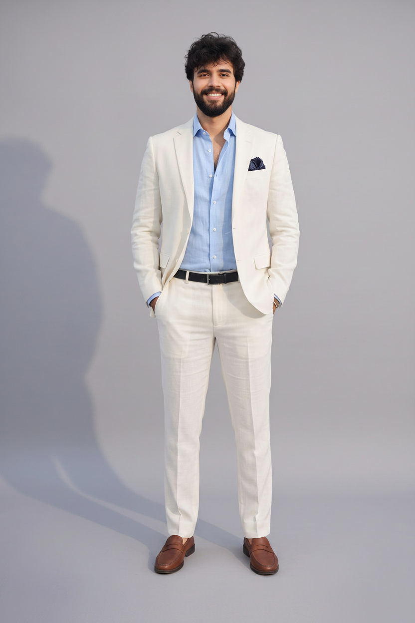 Ivory White Linen Formal Suit for Men