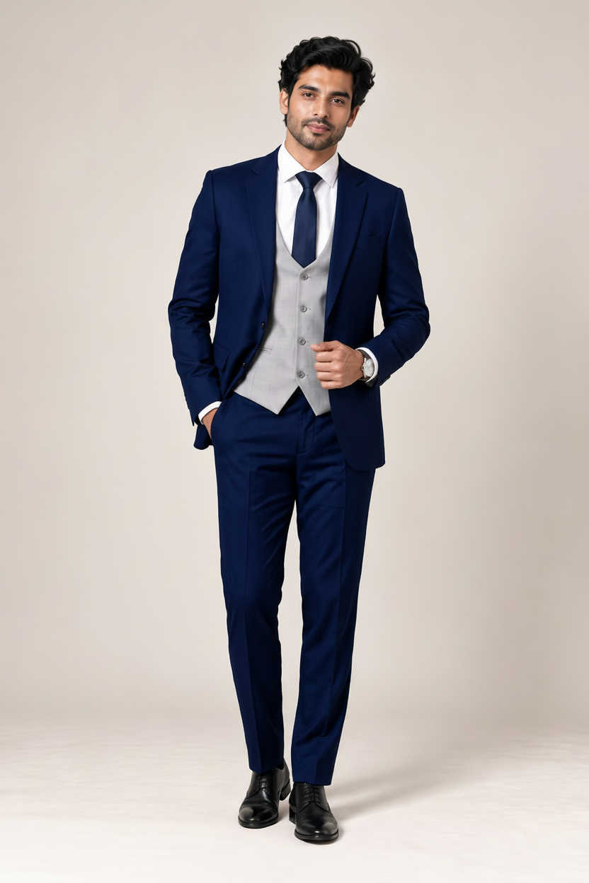 Midnight Blue Suit With Grey Waistcoat