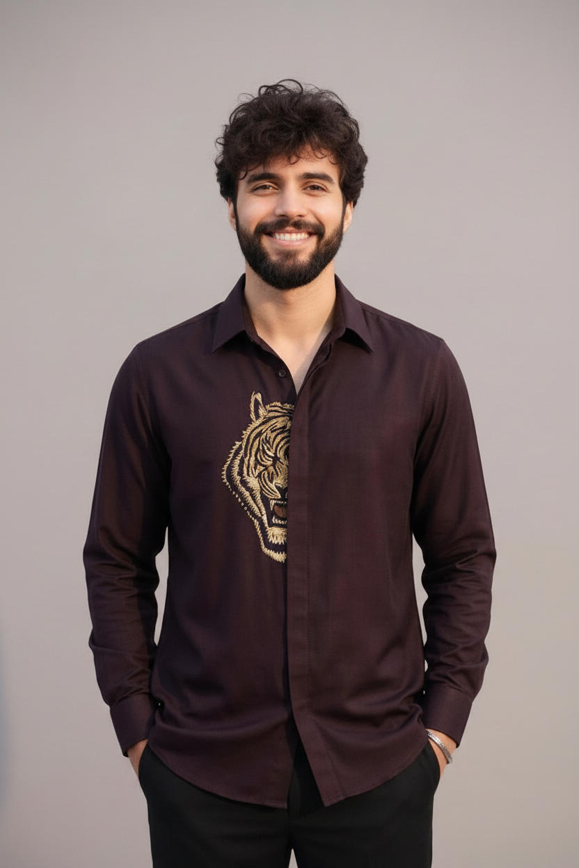 The Royal Red Tiger embroidery Shirt