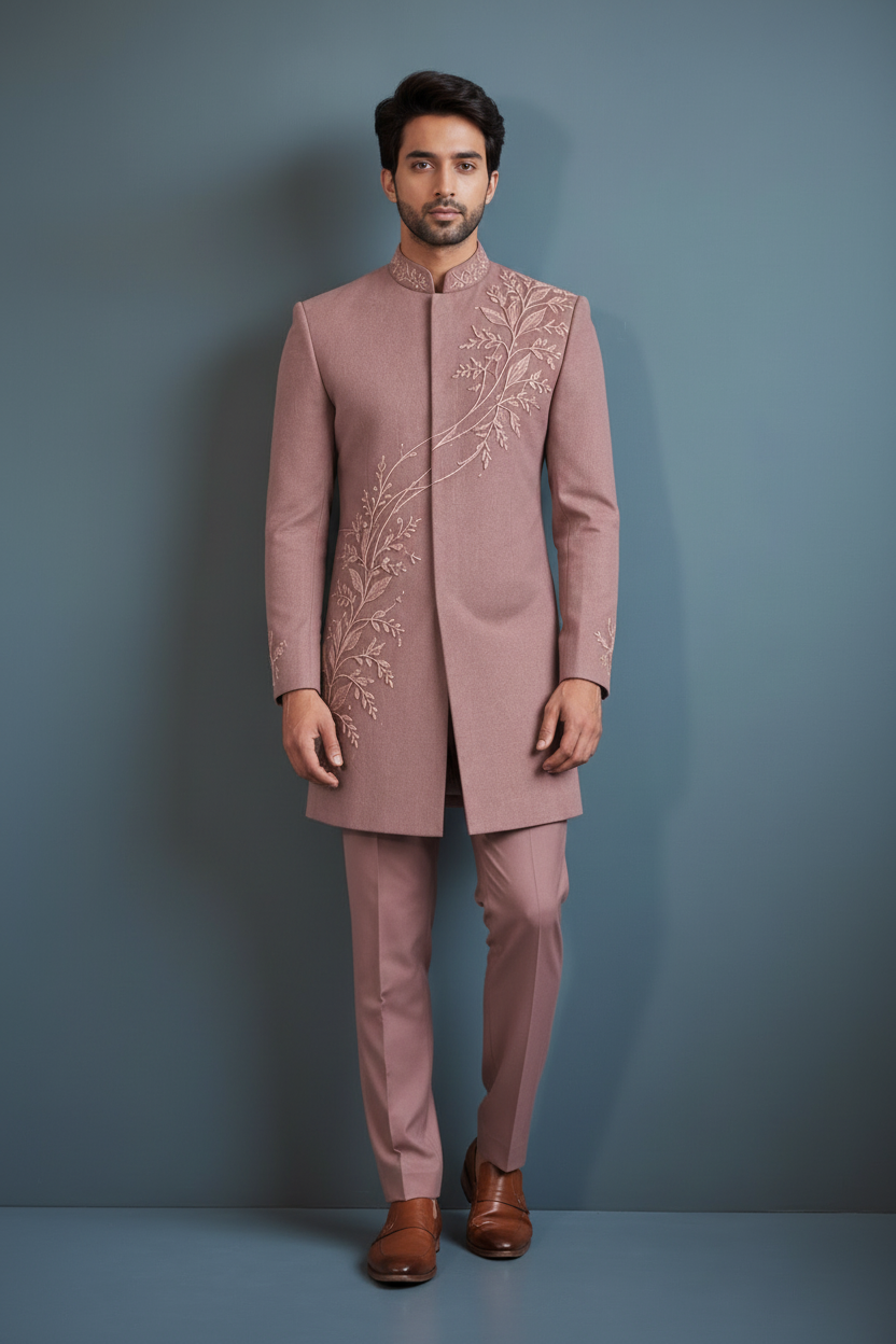 Mens Dusty Rose Designer Indo Western (Rosewood Bloom)