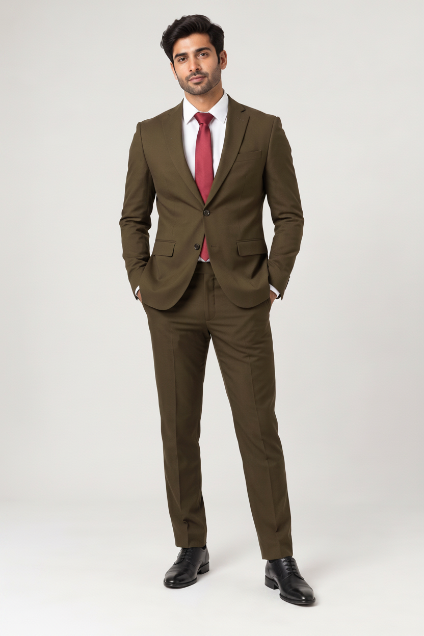 Elegant Rich Look Bark-Brown Two-Piece Suit