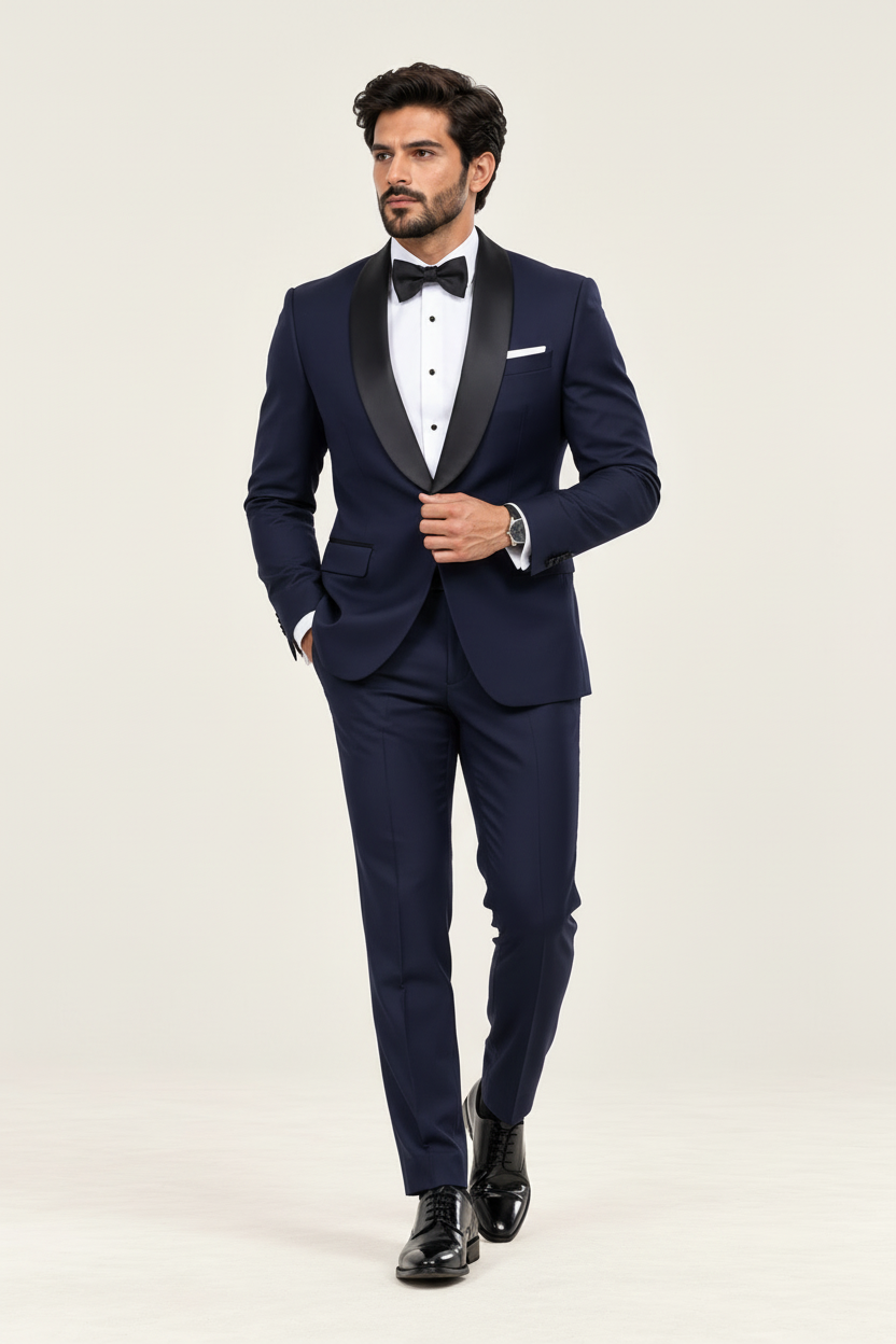 Men's Navy Blue Shawl Lapel Tuxedo (Midnight Royale)