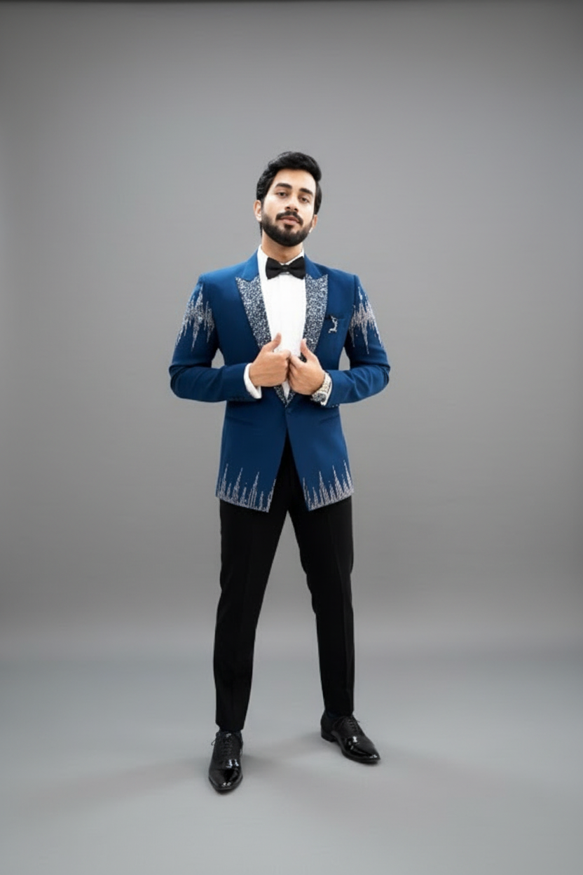 Men’s Royal Blue Embellished Tuxedo (Sapphire Éclat)