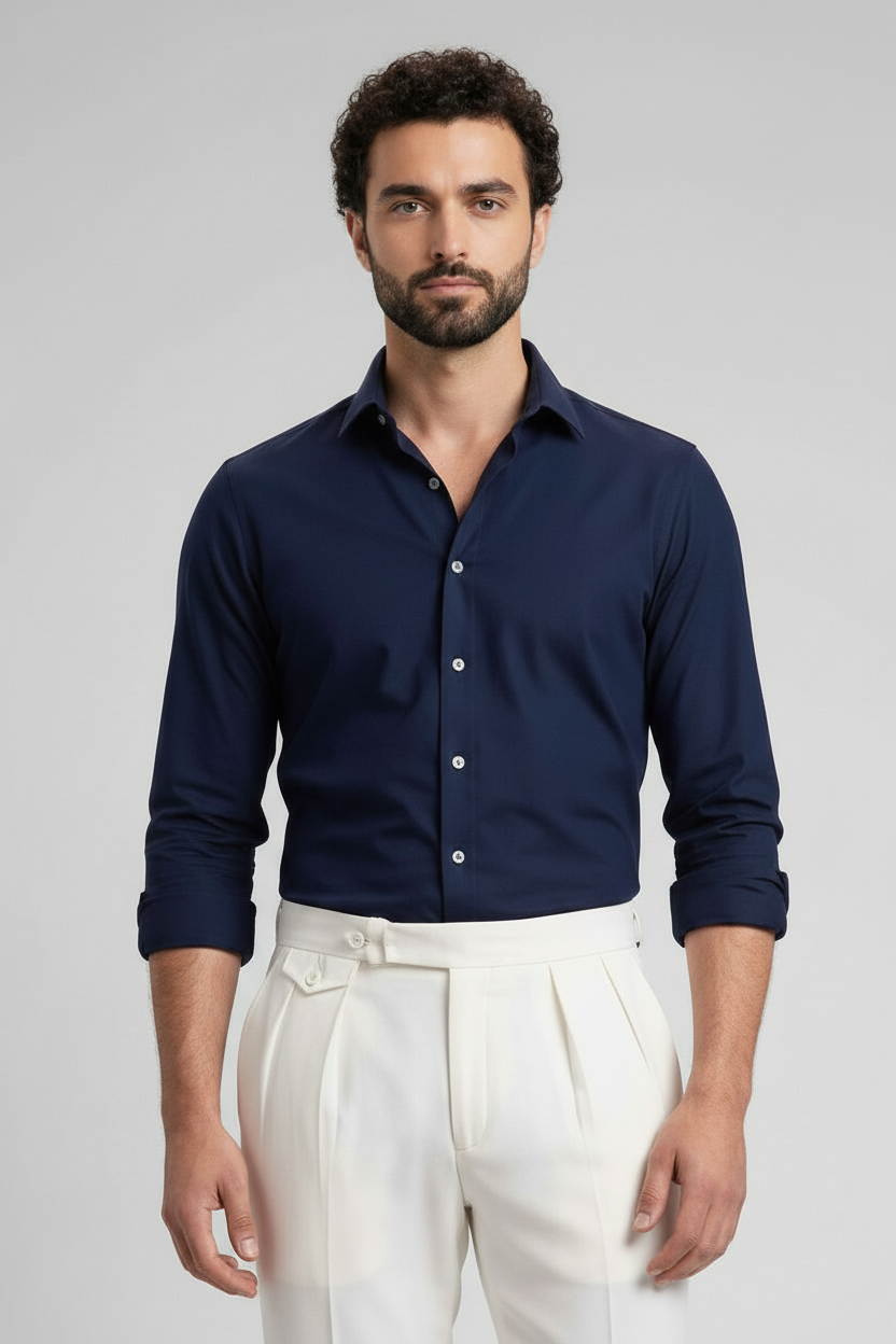 Midnight Blue Stretch-Cotton Shirt