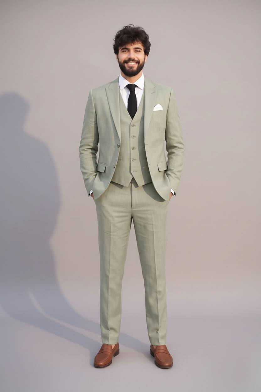 Beige-Color Formal & Partywear Three-Piece Suit