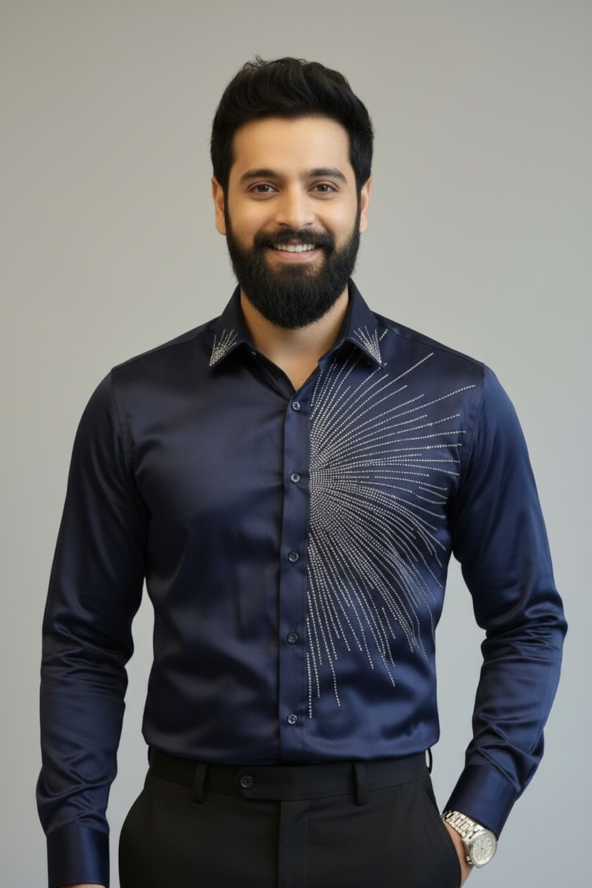 Midnight Blue Stellar Satin Shirt