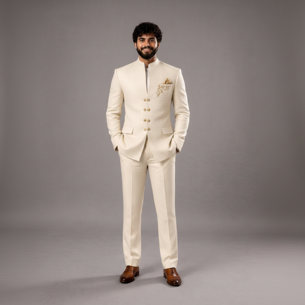 Men's Ivory Cream Embroidered Jodhpuri Suit (Ivory Regal)
