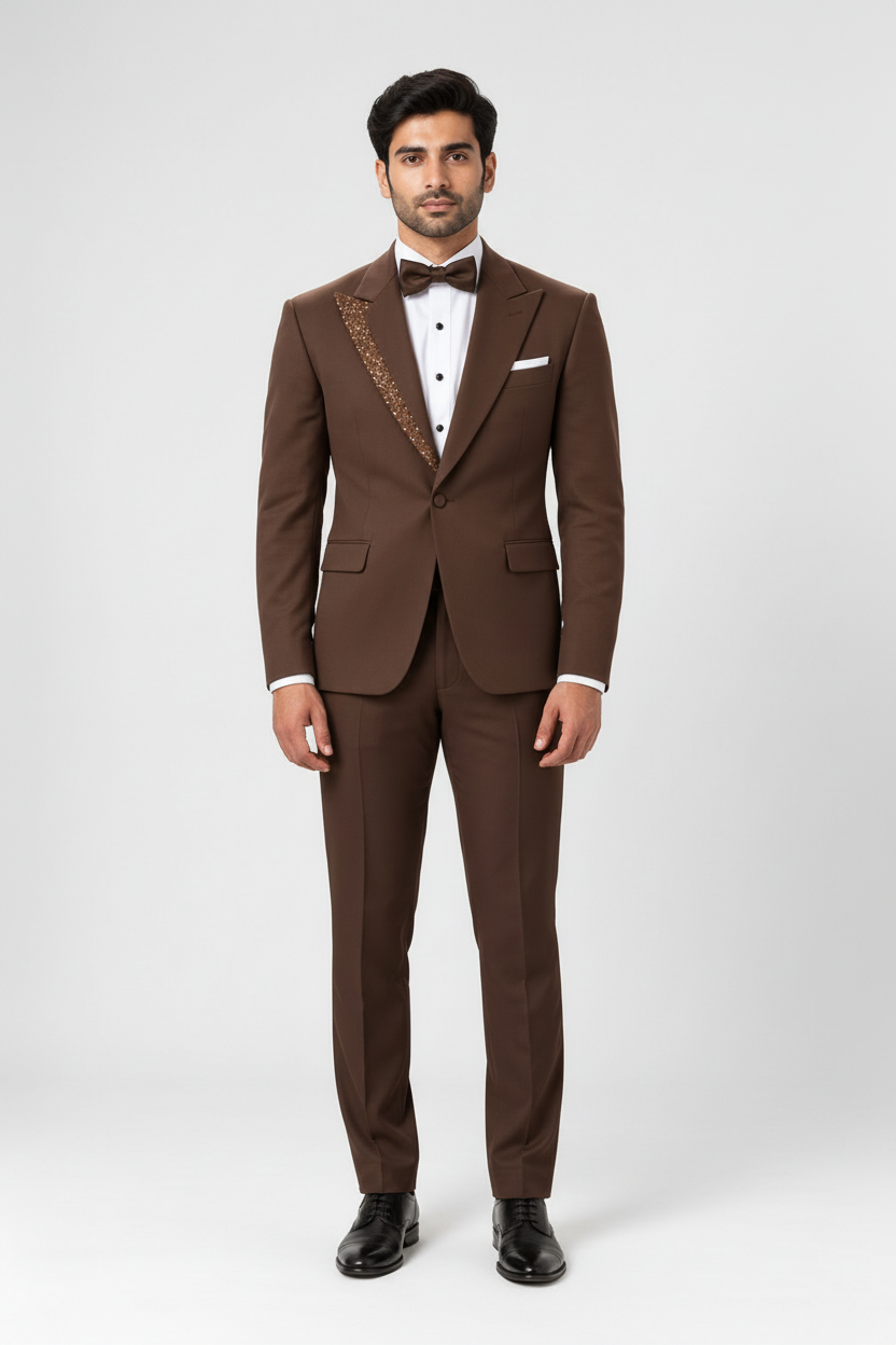 Men's Chocolate Brown Embellished Tuxedo (Cocoa Prestige)