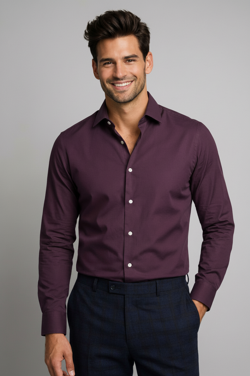 Signature Slim-Fit Performance Dress Shirt in Deep Plum