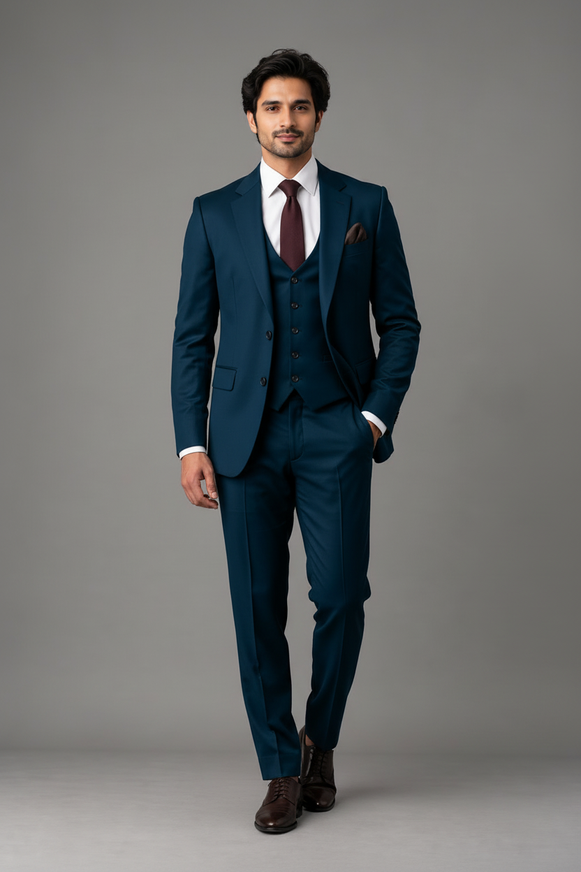 Three Piece Dark Teal Wedding Suit