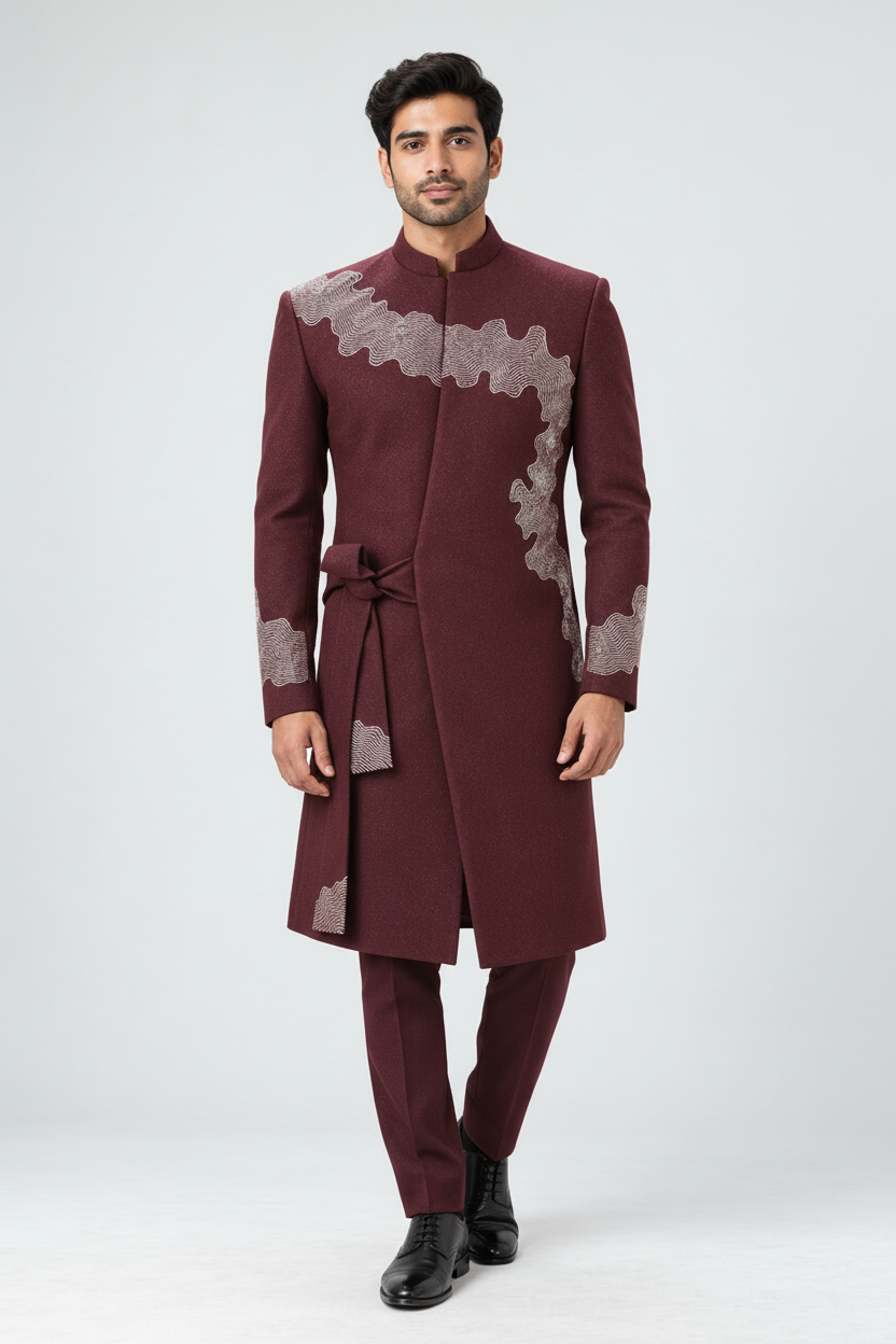 Mens Wine Designer Indo Western (Burgundy Shimmer)