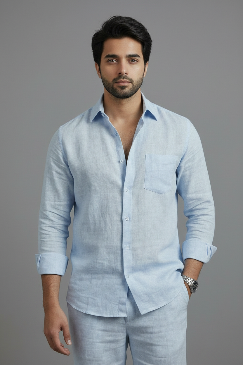 Sky Blue Linen Co-Ord Shirt