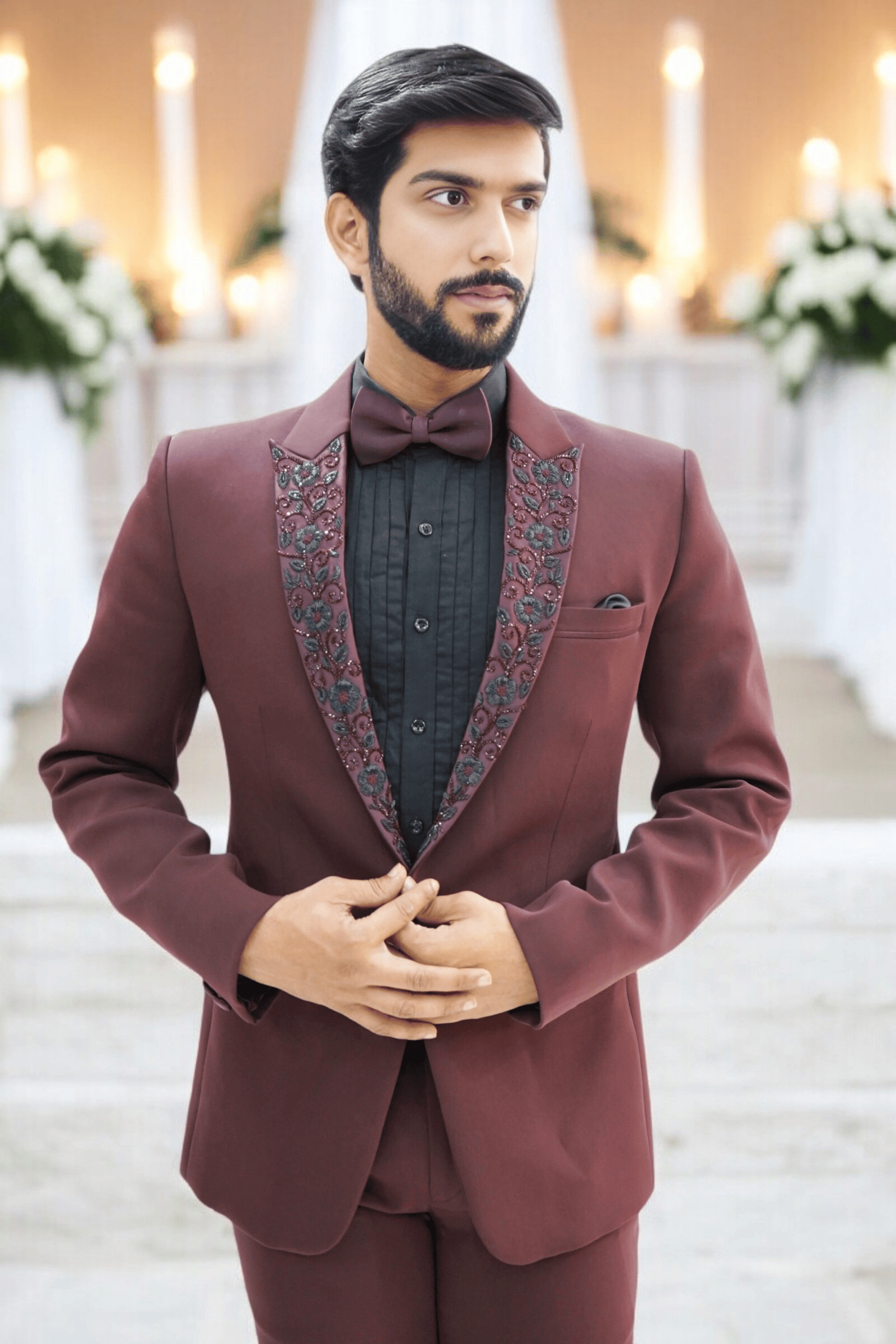 Wine Peak Lapelled Wool Crepe  Tuxedo