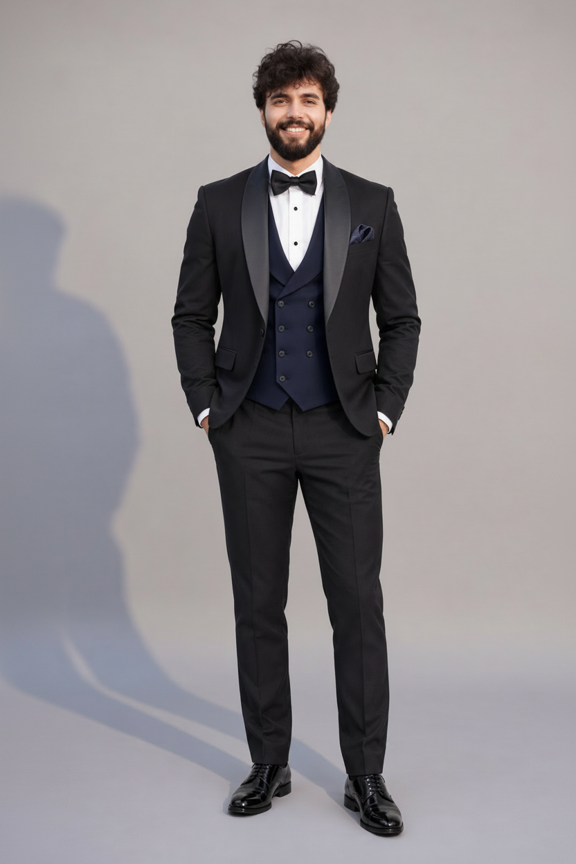 Men's Black Three-Piece Tuxedo (Midnight Majesty)