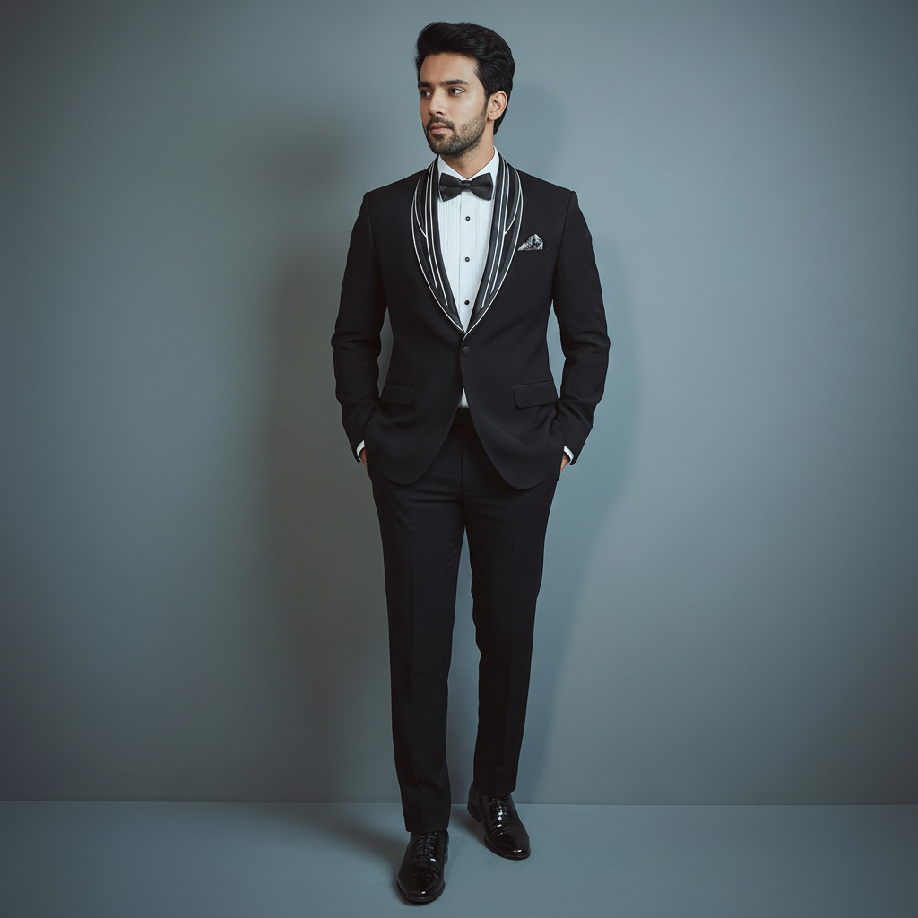 Metallic illusional striped black 2-Piece  tuxedo