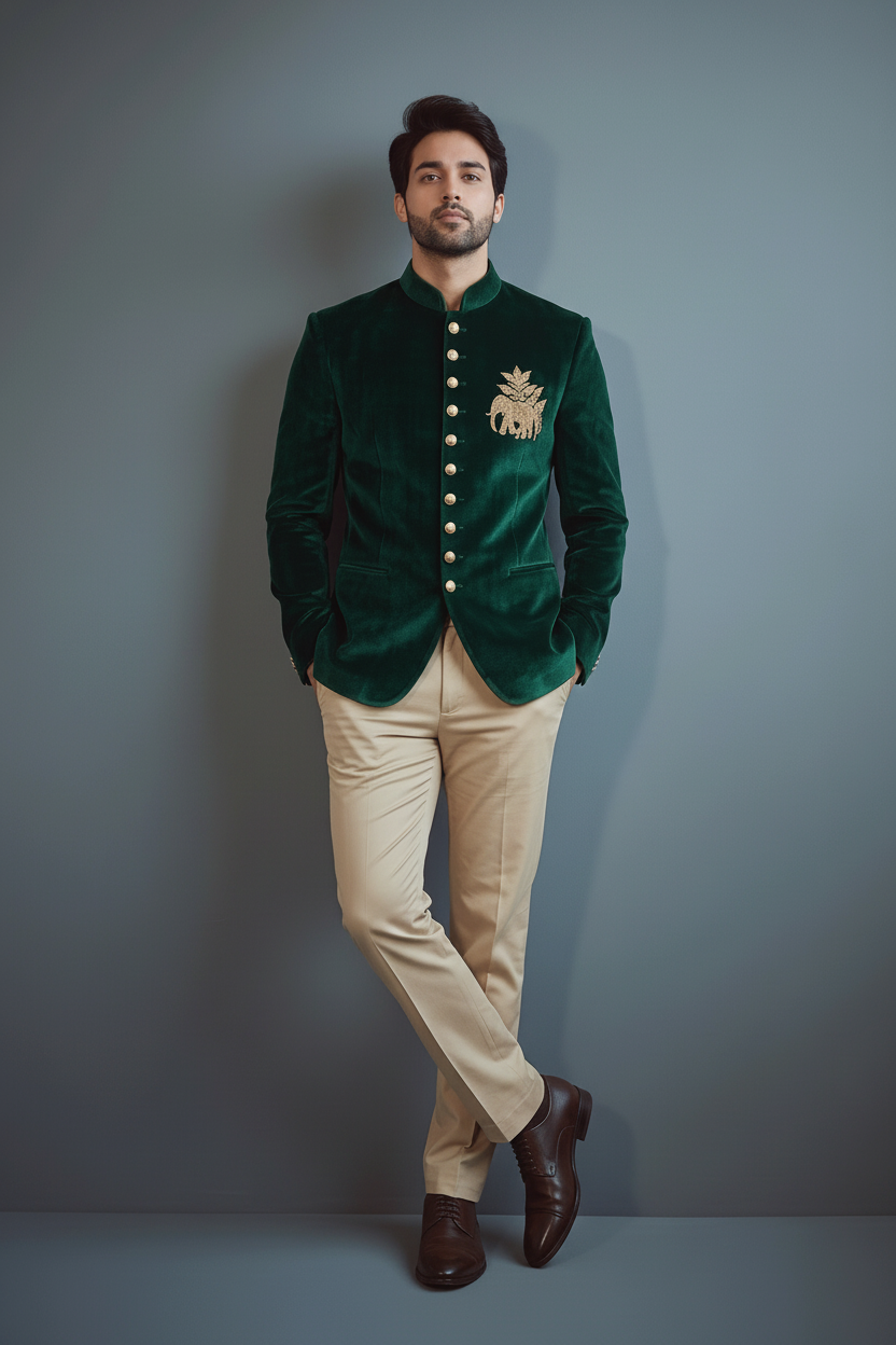 Men's Emerald Green Velvet Jodhpuri Suit (Emerald Regent)