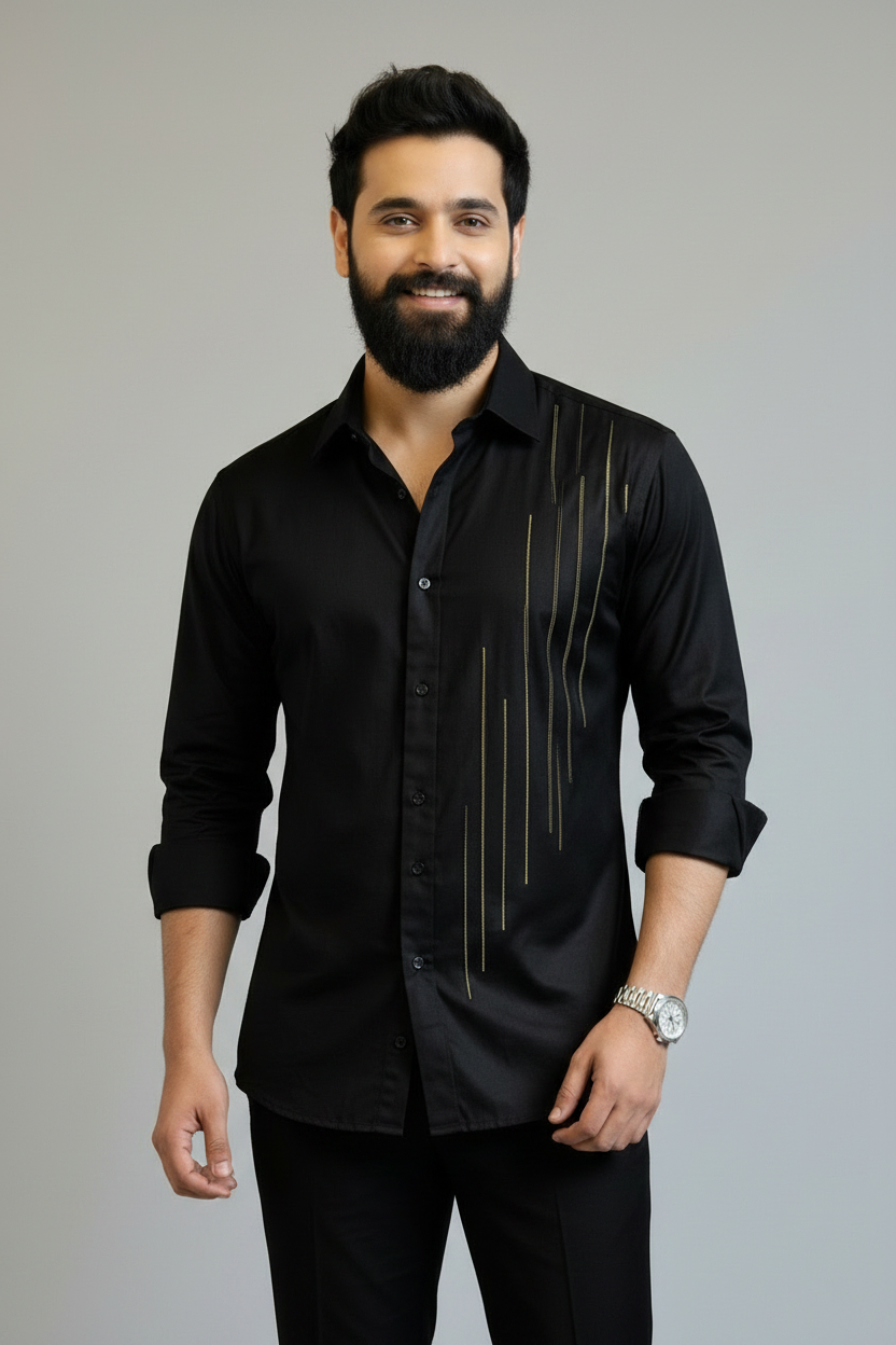 The Black Midnight Linear Satin Shirt