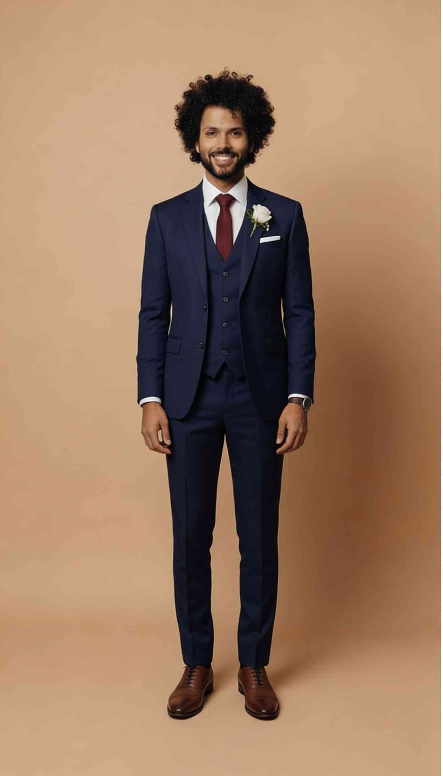 Men's Premium  Blue Three-Piece Slim Fit Suit.