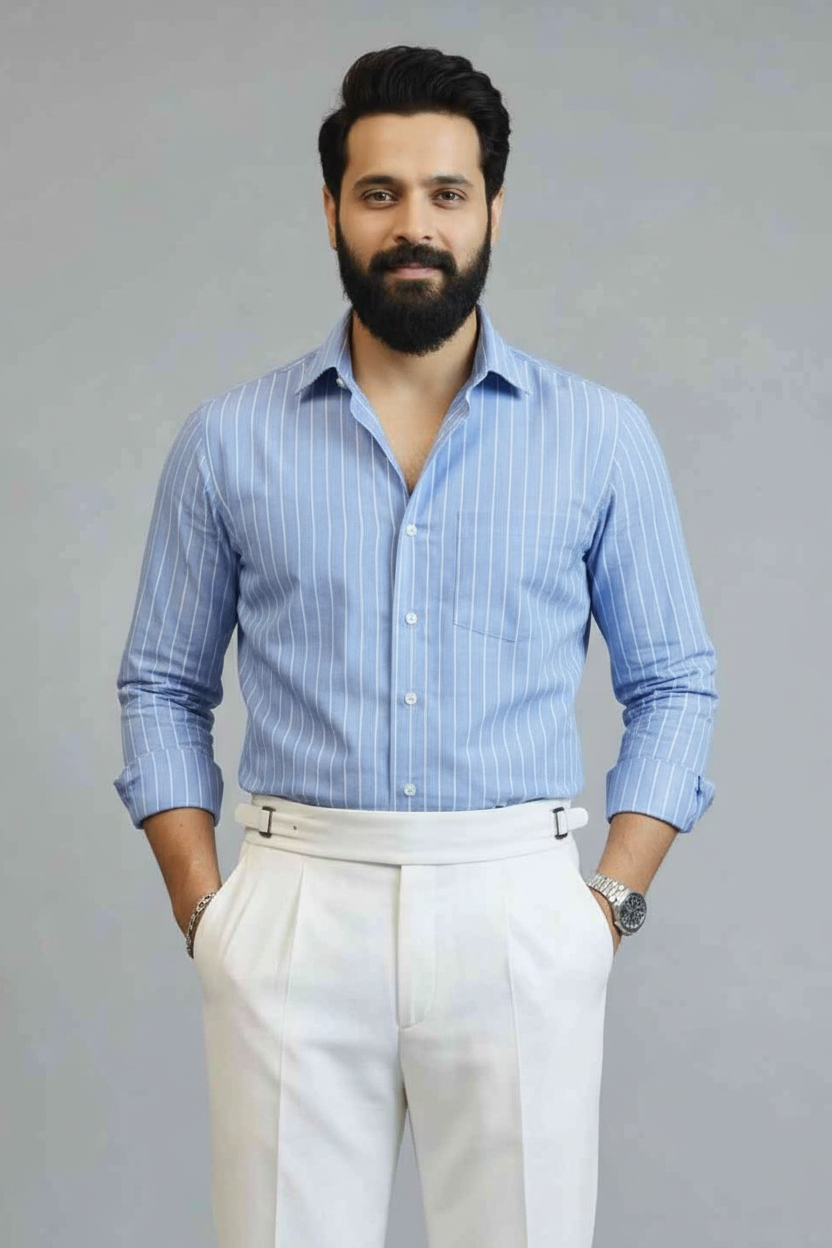Azure Pinstripe Giza Cotton Shirt