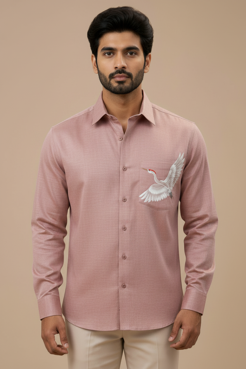 The Pink  Crane Motif Premium Shirt