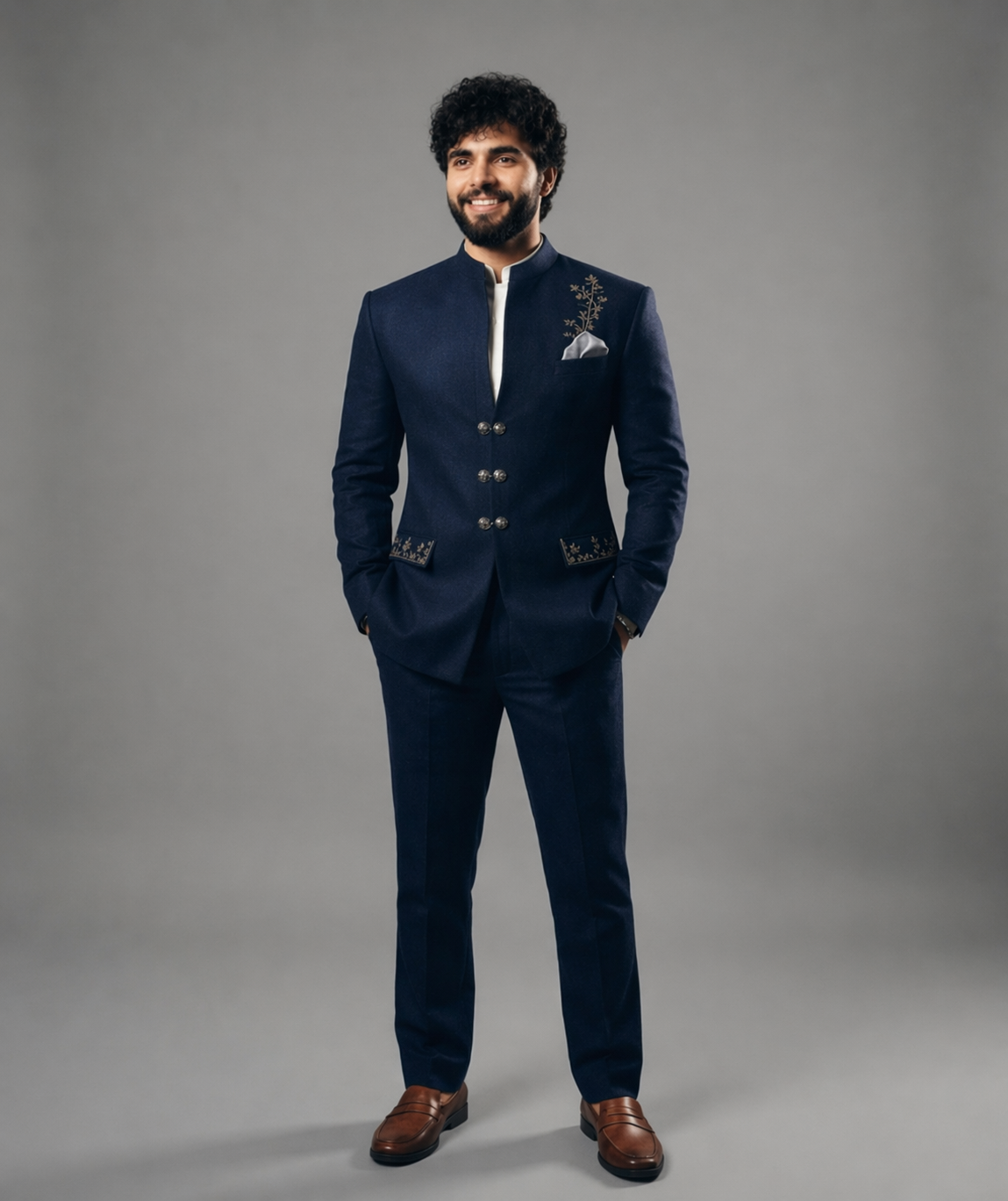 Men's Midnight Blue Embroidered Jodhpuri Suit (Midnight Heritage)