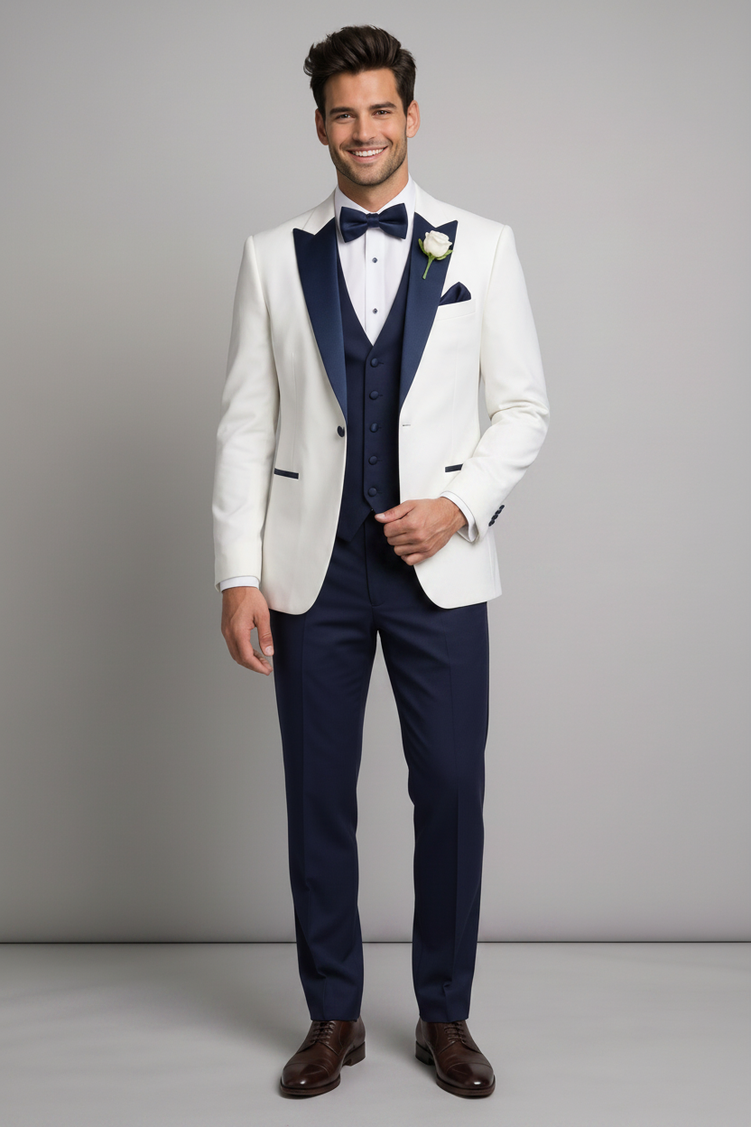 Ivory & Midnight Navy 3-Piece Tuxedo with Bow