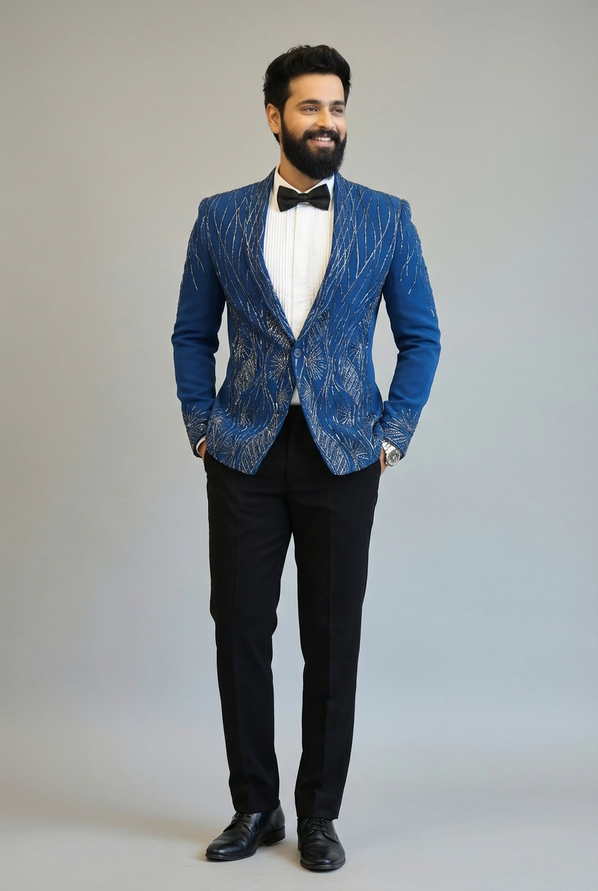 Men’s Prussian Blue Cut-Dana Blazer (Azure Éclat)
