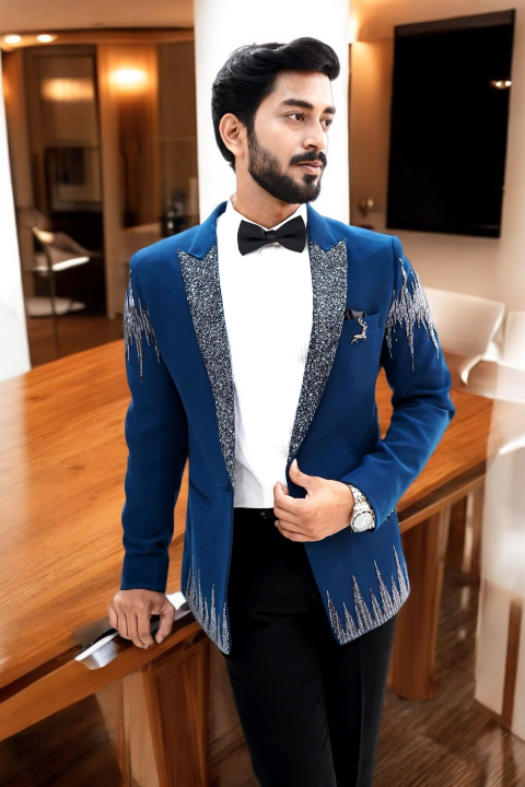Prussian Blue Designer Embellished Tuxedo