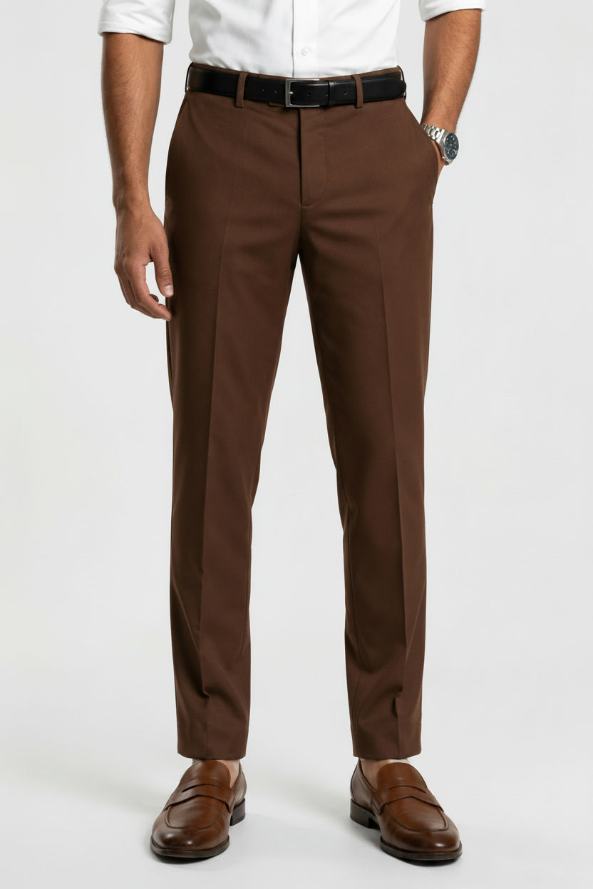 Men's Tailored Slim-Fit Trousers – Chestnut Brown