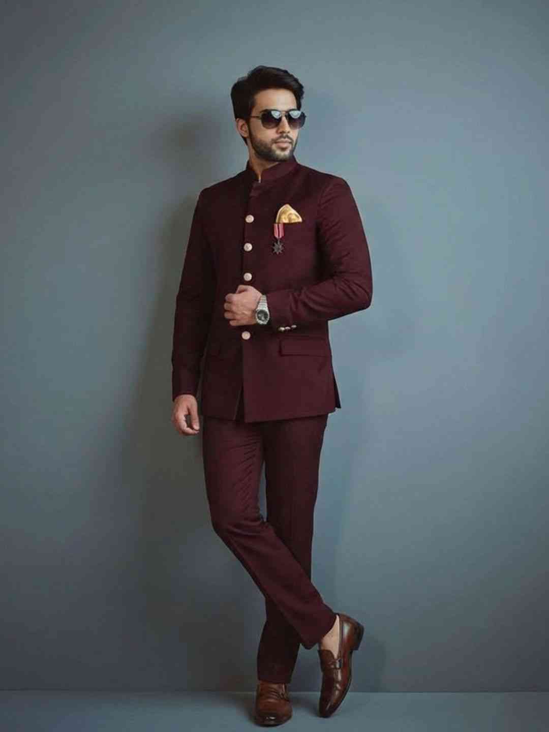 Men's Wine Maroon Jodhpuri Suit (Classic Wine)