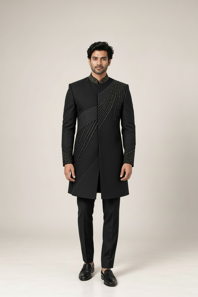 Men's Black Designer Indo-Western Sherwani (Noir Eclipse)