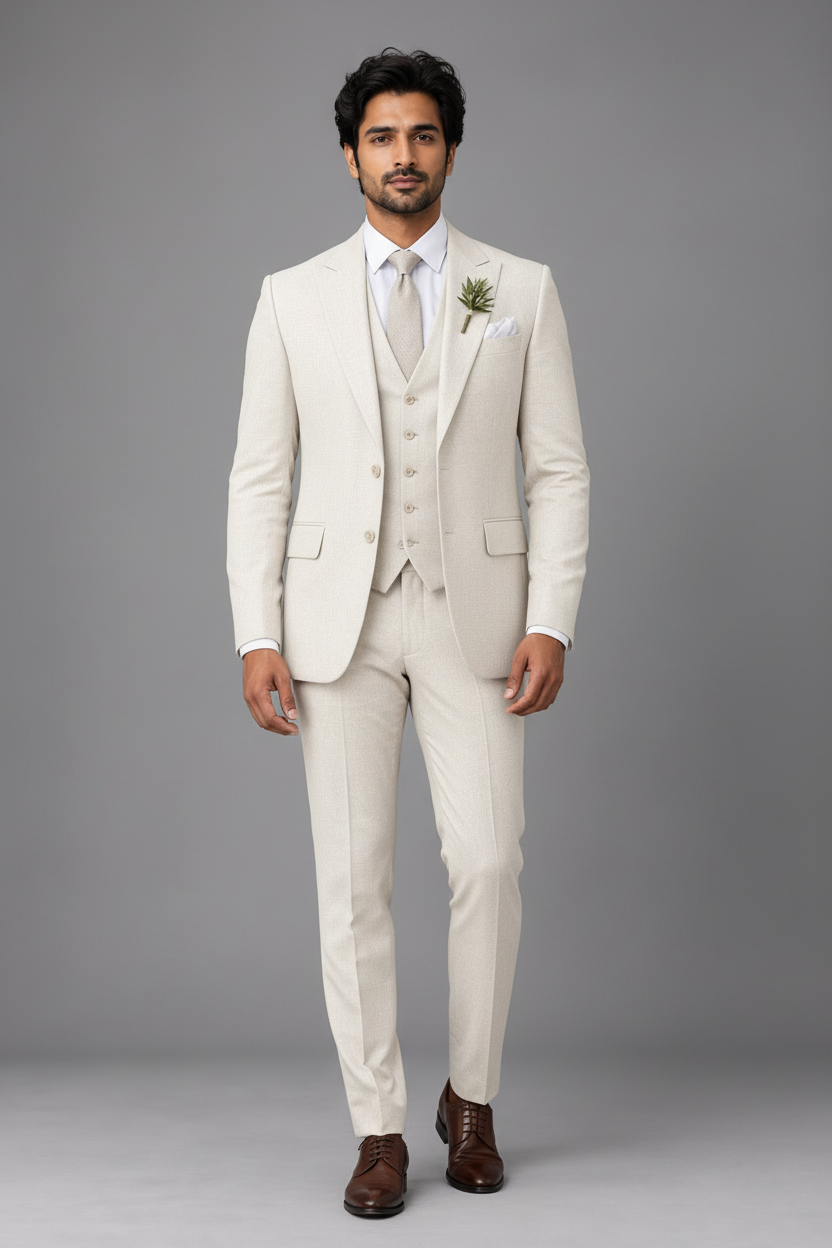 Men's Ivory White Three-Piece Suit (Ivory Grace)