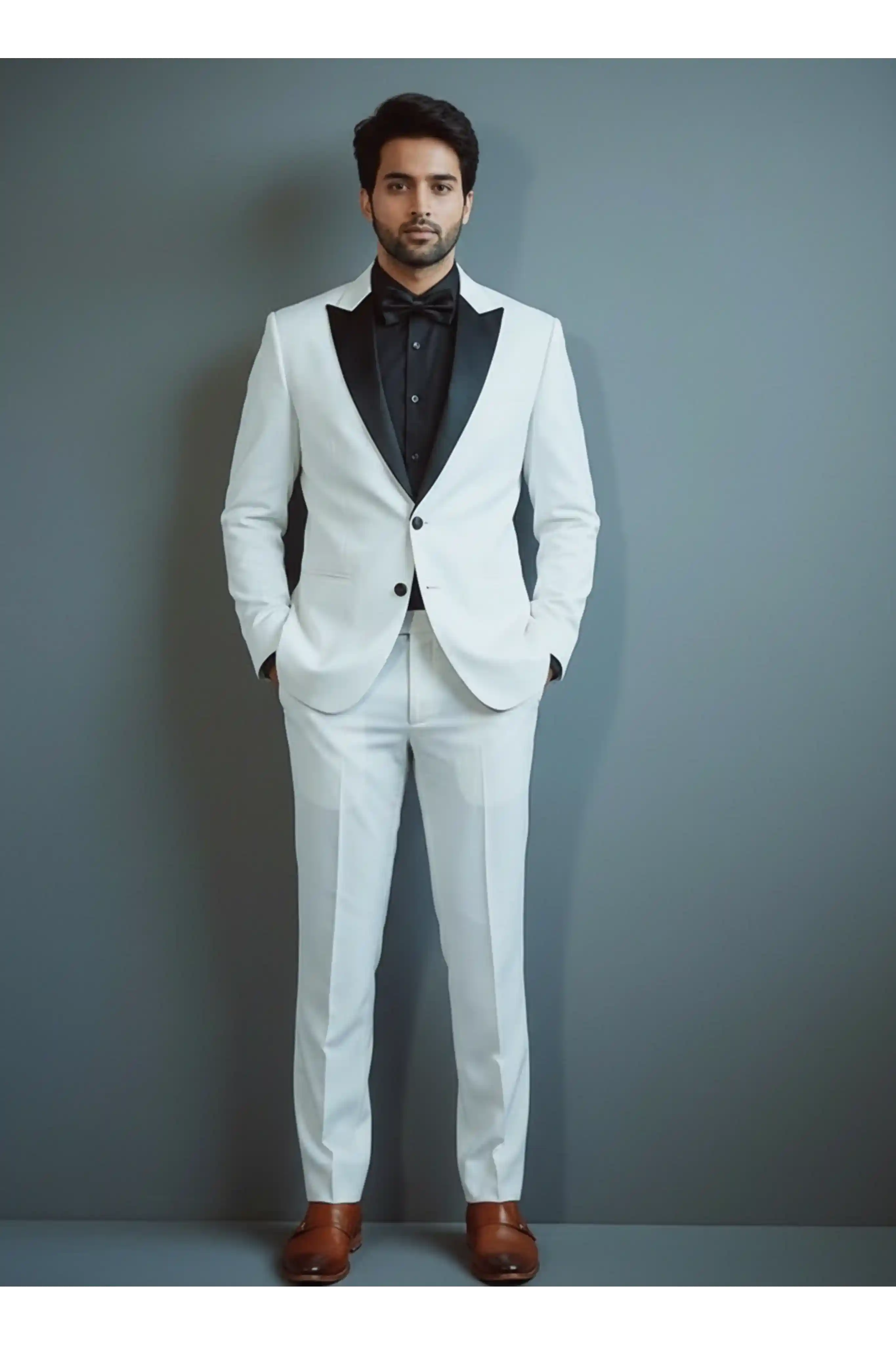 Classic White 2-piece Tuxedo with black peak lapel