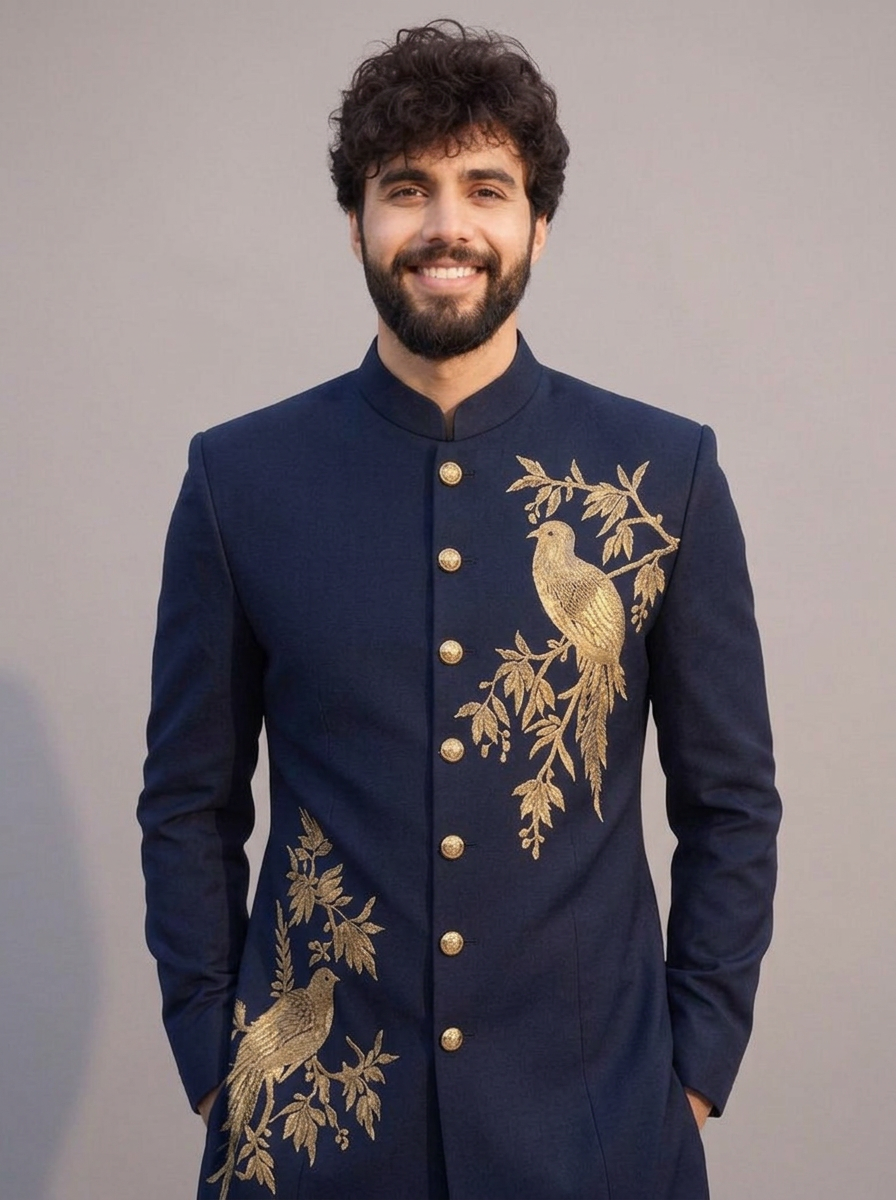 Midnight Royale Aviary Embroidered Bandhgala Set