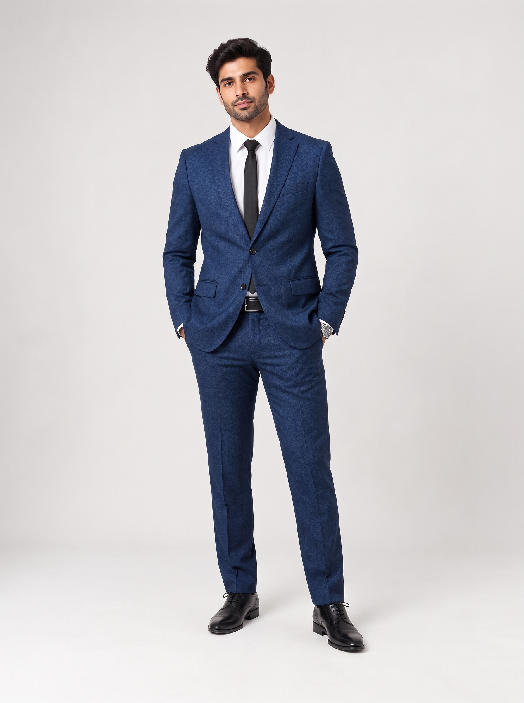 Formal Self-Textured Ink Blue Suit