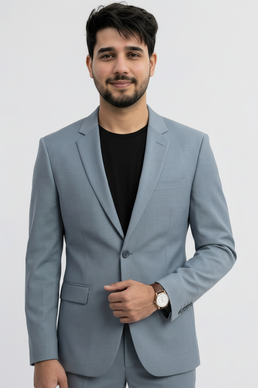 Modern Ice Blue Tailored Suit
