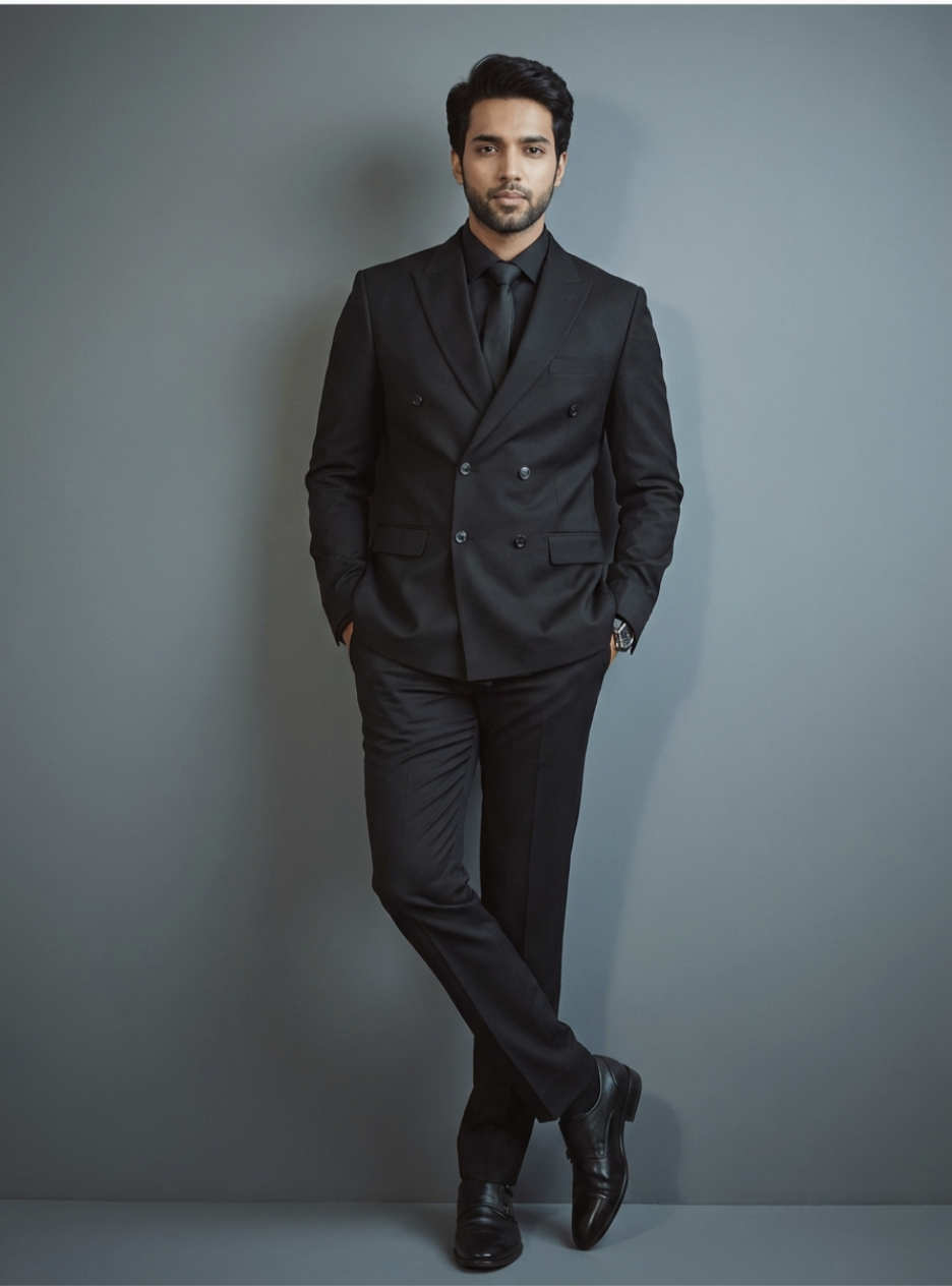 Premium Black Double-Breasted Suit