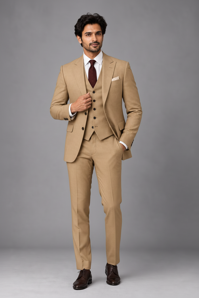 Men's Camel Beige Three-Piece Suit (Camel Royale)