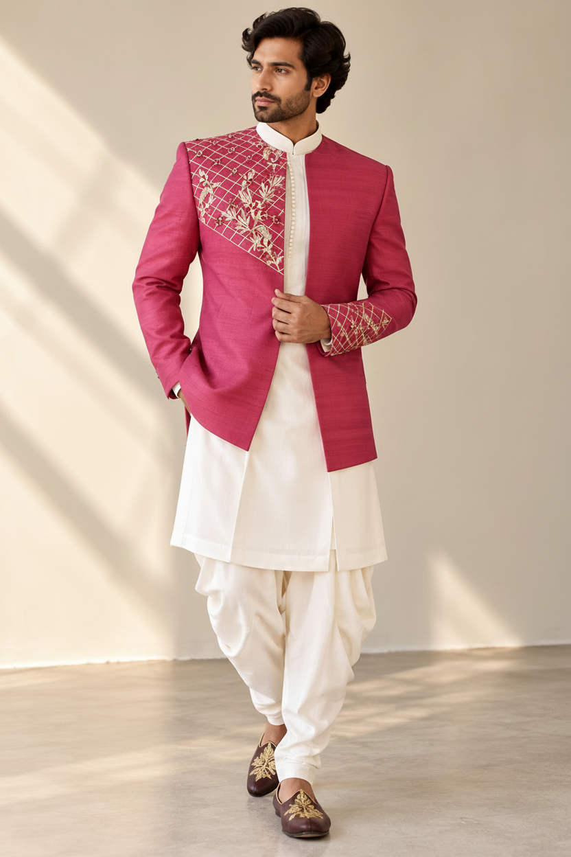 Mens Pink Designer Indo Western Patiala Set (Rose Royale)