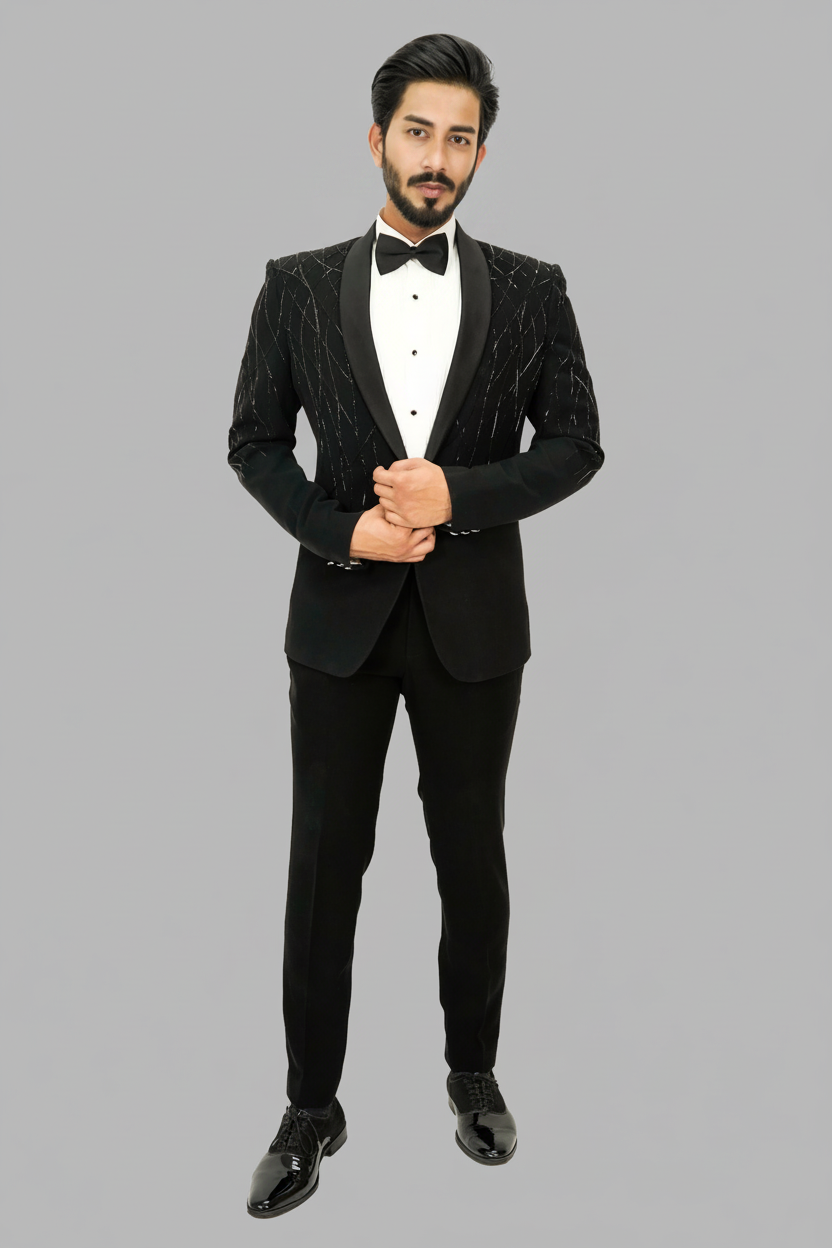 Men’s Black Embroidered 2-Piece Tuxedo (Midnight Noir)