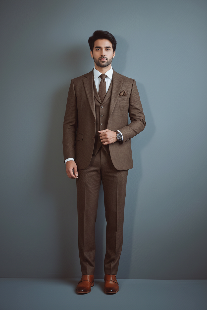 Warm Brown Three-Piece Business Suit