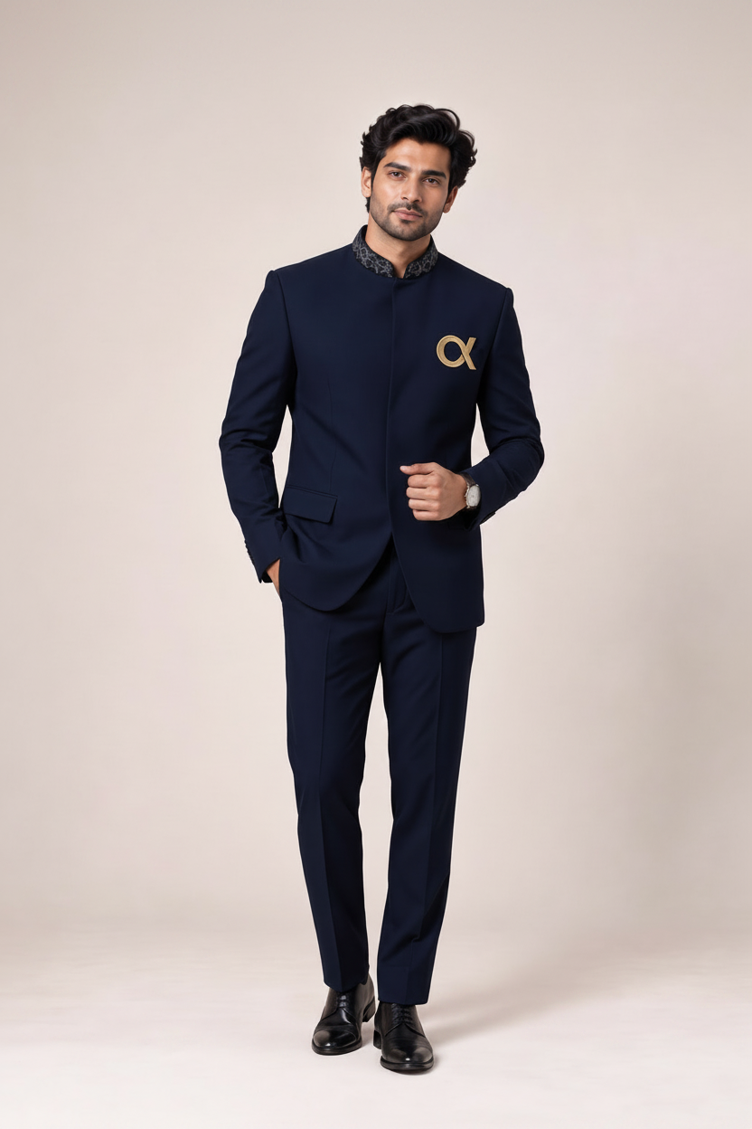 Men's Navy Blue Jodhpuri Suit (Midnight Crest)