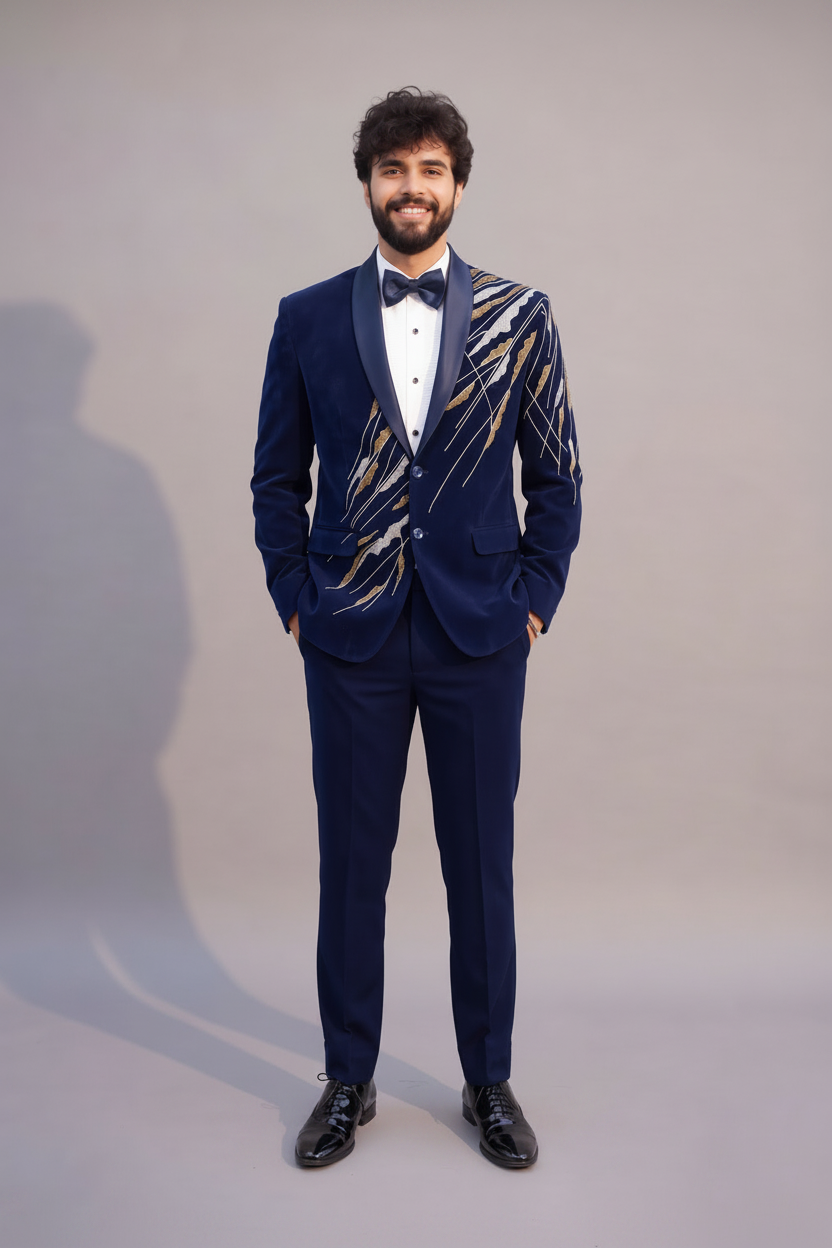 Men’s Persian Blue Embellished Tuxedo (Regal Azure)