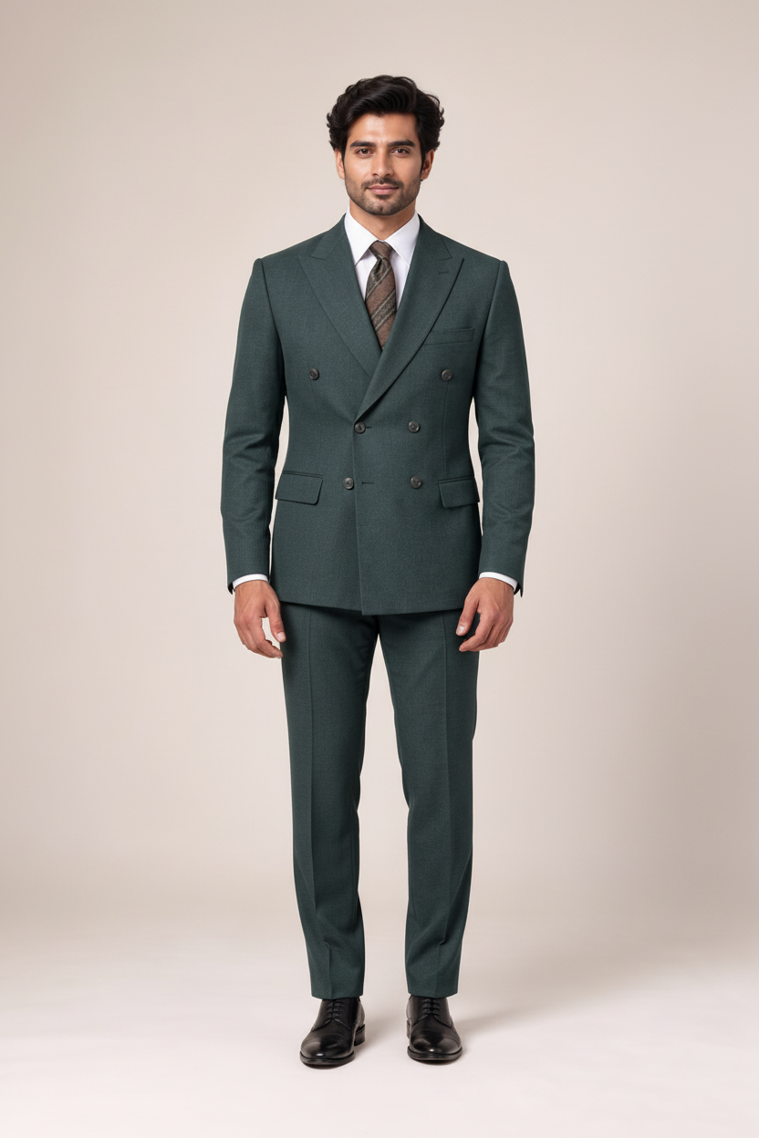 Men's Forest Green Double-Breasted Suit (Forest Royale)