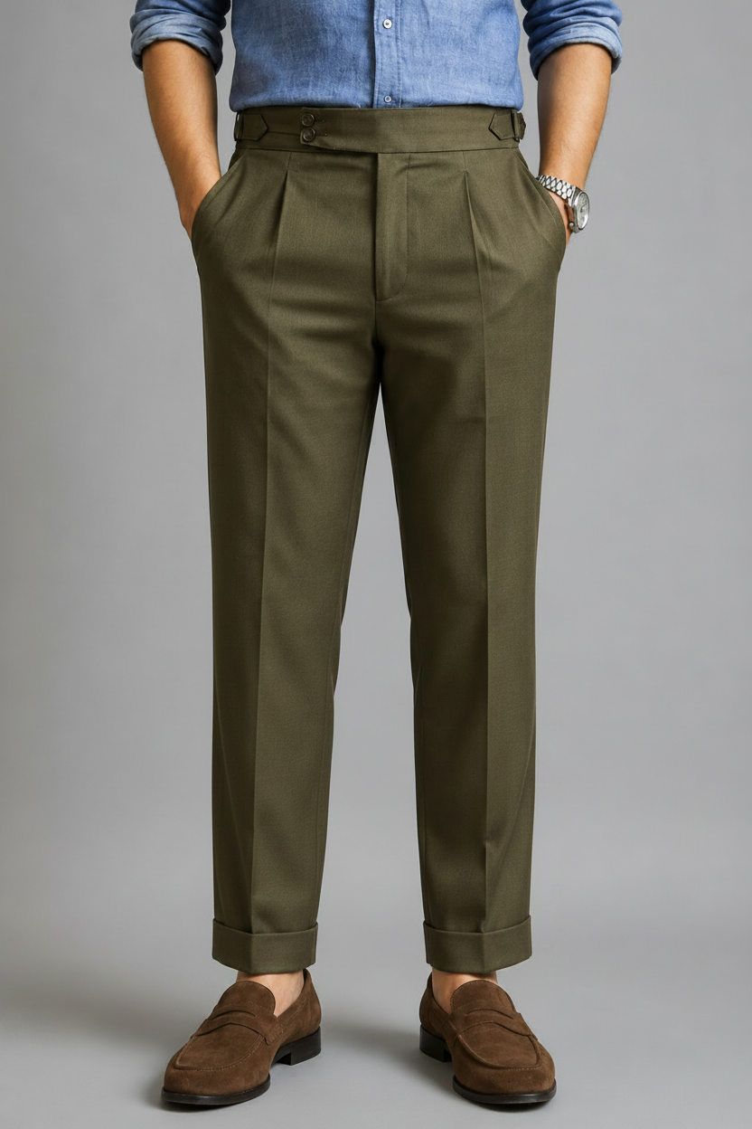 The Heritage Tailored Trouser – Olive Wool-Blend