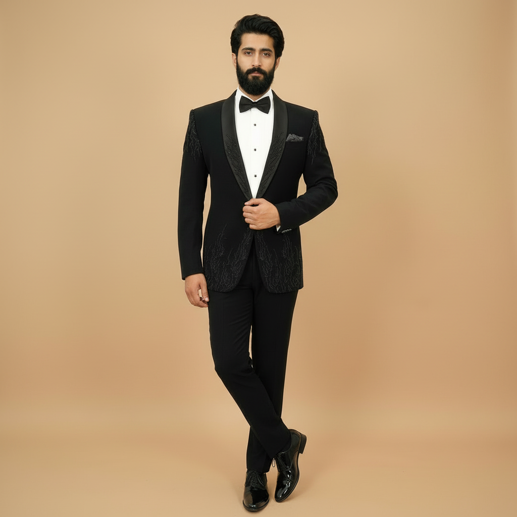 Black 2-Piece Tuxedo with Cut dana embroidery