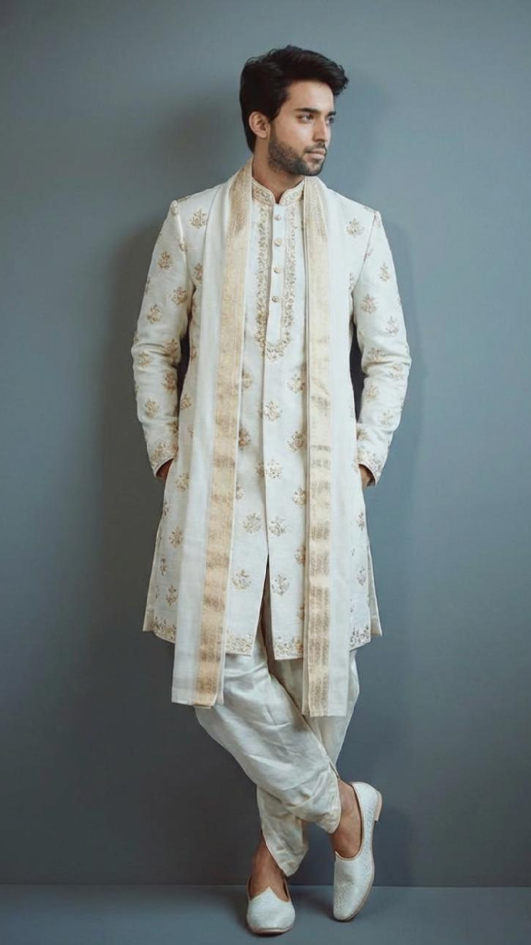 Pearl white Sherwani