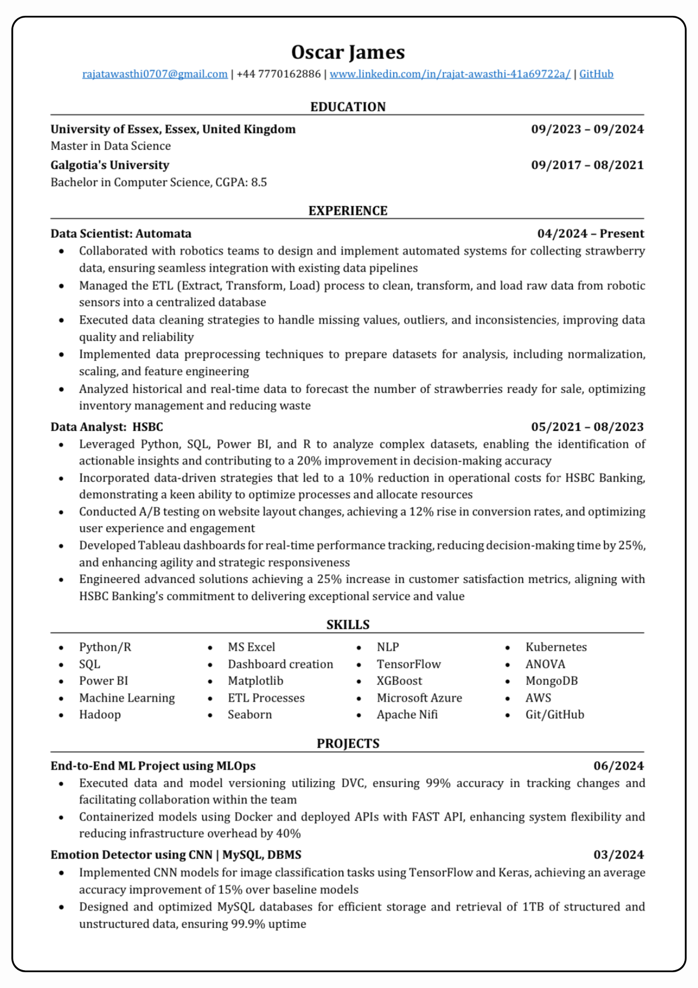 After resume review sample with improved ATS score