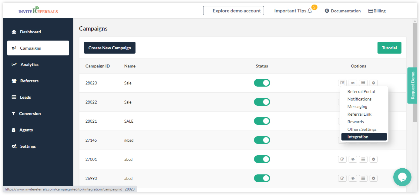 integration settings