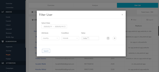 Filter user list